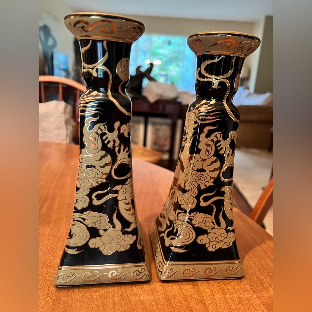 Elegant Black and Gold Candle Holders
